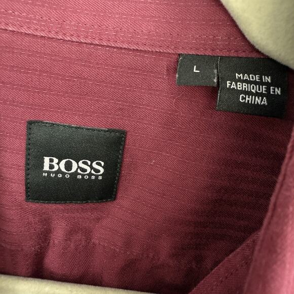Hugo Boss Lex Button Up Shirt Mens Size Large Burgundy Cotton Long Sleeve - Picture 6 of 10